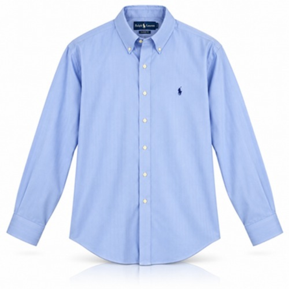 Ralph Lauren Mens 17.5 36/37 Blue Herringbone Classic Fit Cotton Dress Shirt